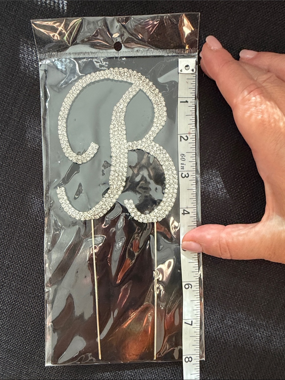 Silver Rhinestone Letter "B" Cake Topper by - Picture 4 of 4
